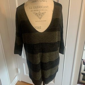 Womens express green and black striped v-neck